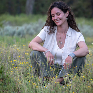 Wild Meadow Rain Earrings in sterling silver with late-summer sage botanical textures, dangling silver chains and green diamond, kyanite and green garnet gemstones.