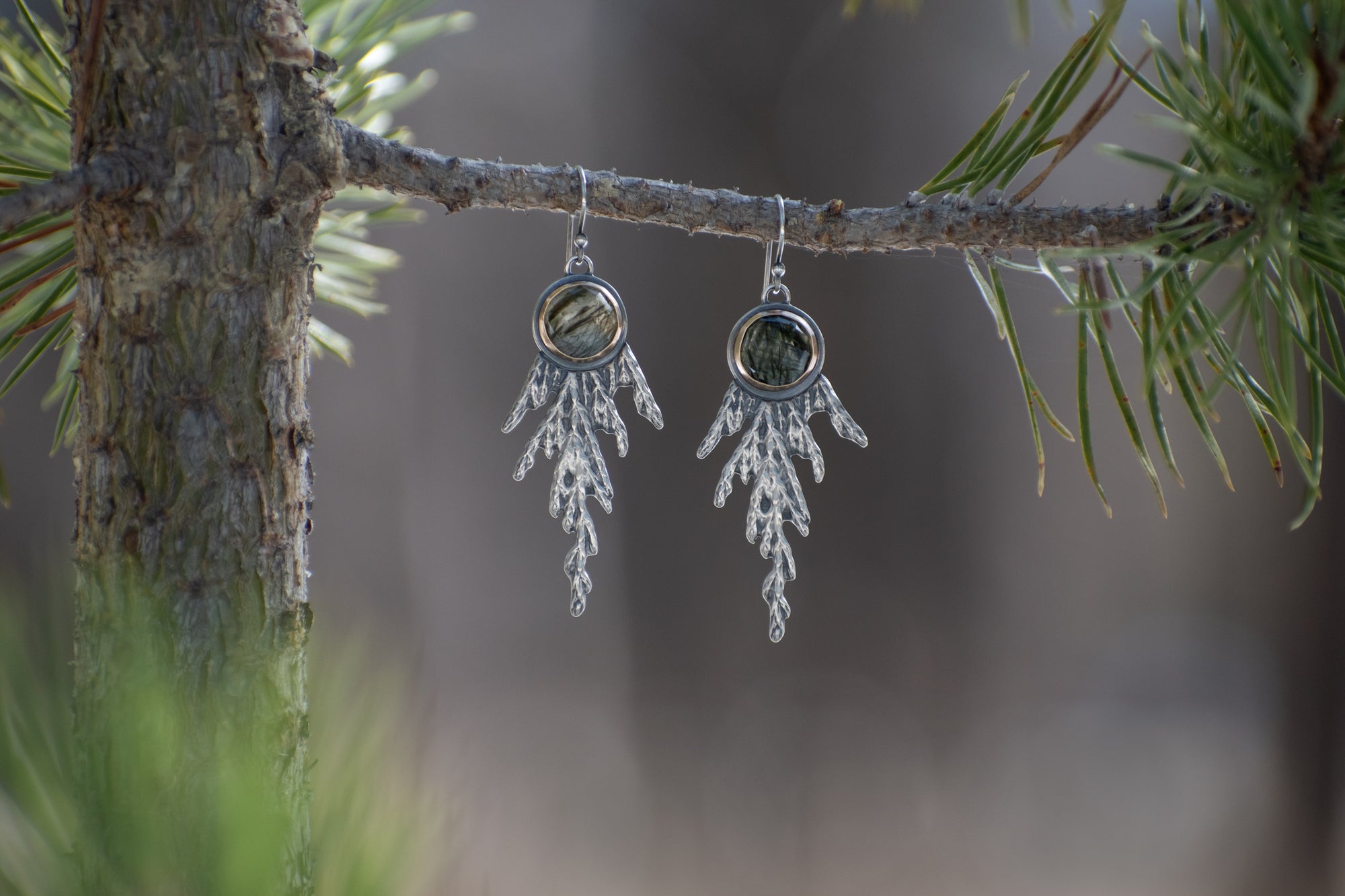 Cedar Earrings with Green Rutile