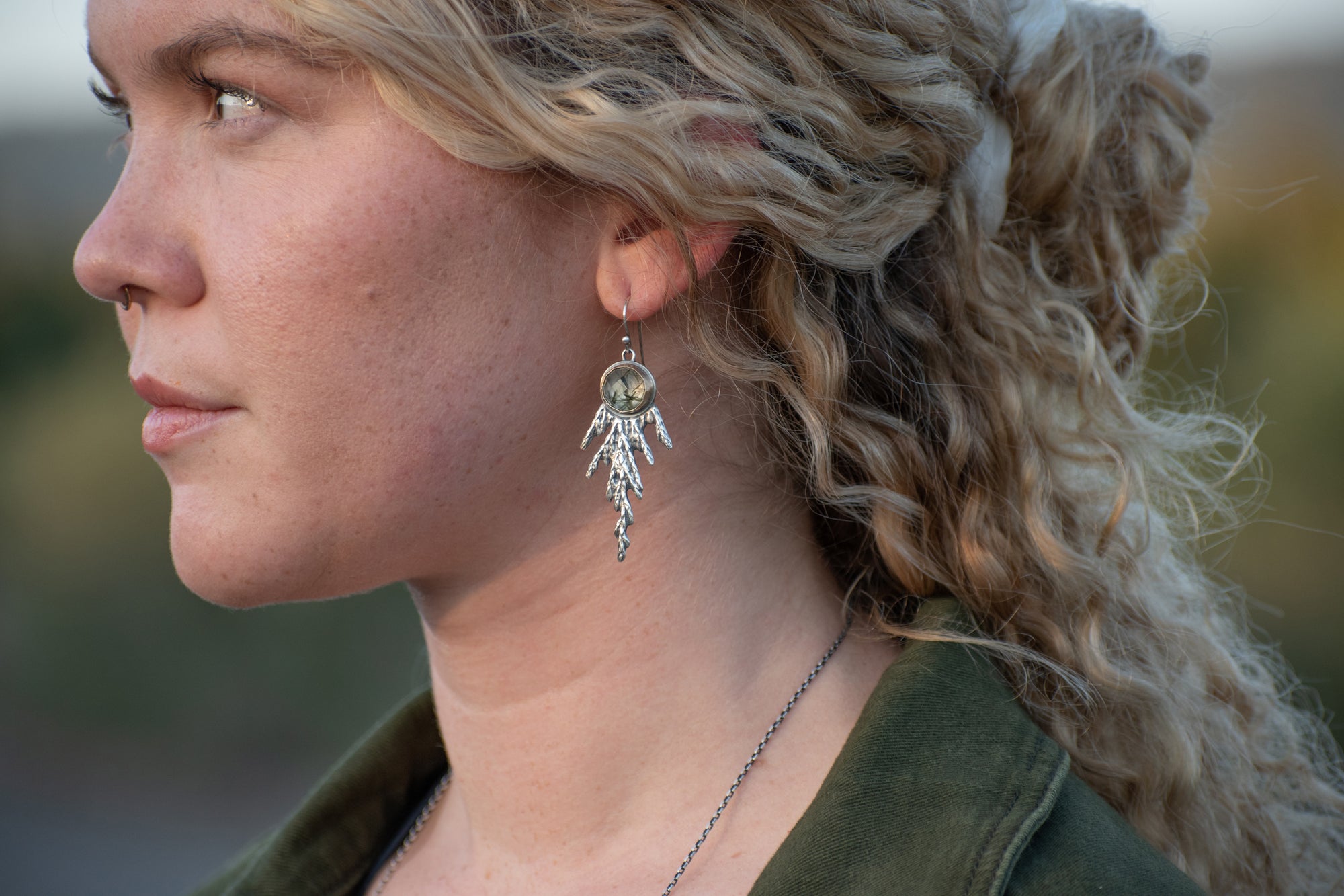 Cedar Earrings with Green Rutile