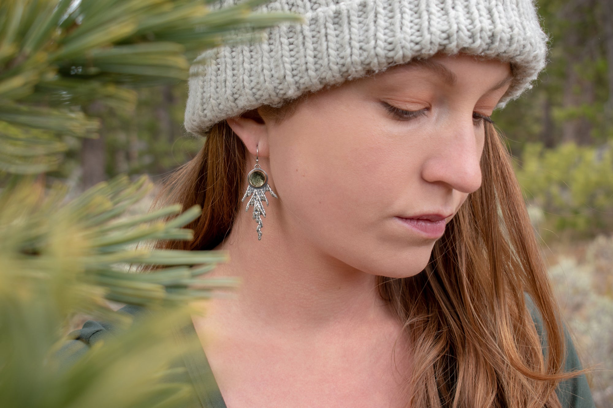 Cedar Earrings with Green Rutile