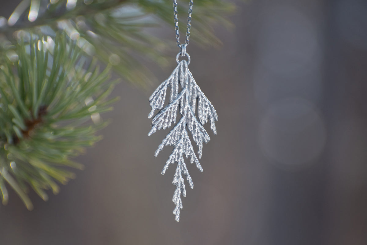 Handmade sterling silver cedar necklace
