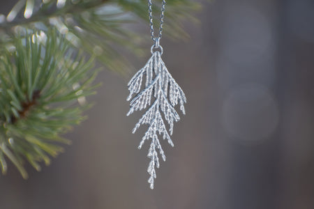 Handmade sterling silver cedar necklace